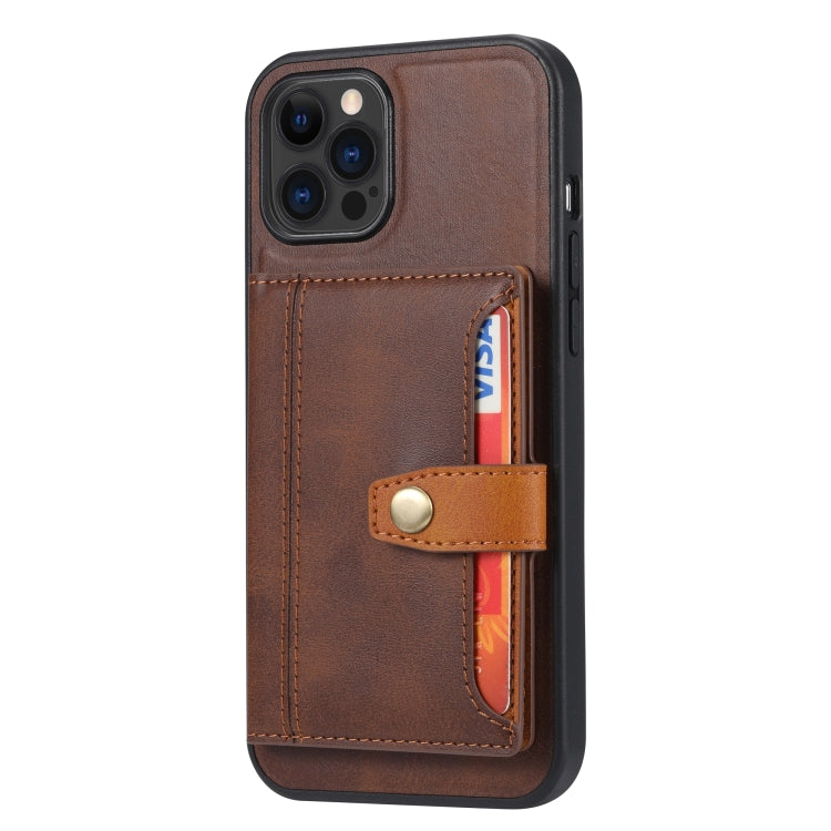 For iPhone 13 Pro Max Calfskin Color Matching Shockproof TPU + PU Case with Holder & Card Slot
