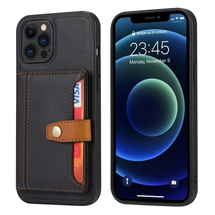 For iPhone 13 Pro Max Calfskin Color Matching Shockproof TPU + PU Case with Holder & Card Slot