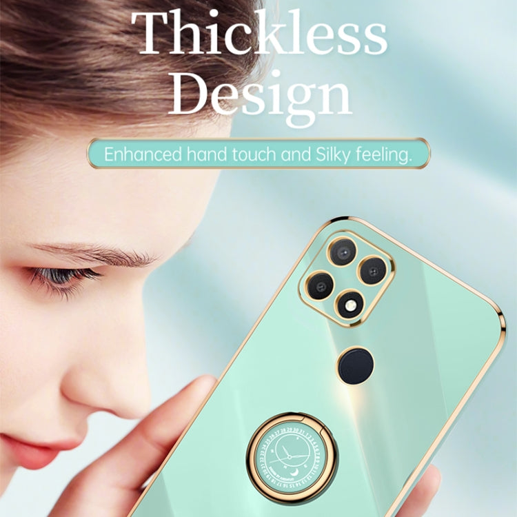 For OPPO A15 XINLI Straight 6D Plating Gold Edge TPU Shockproof Case with Ring Holder