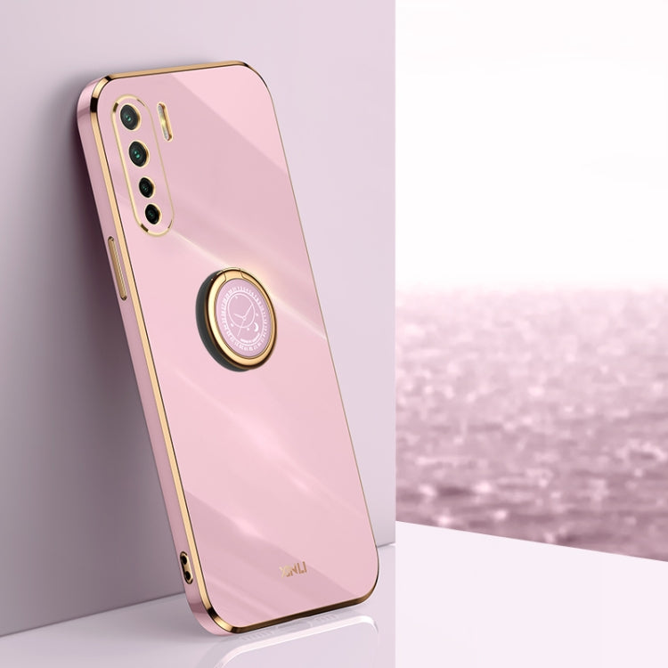 For OPPO A91 XINLI Straight 6D Plating Gold Edge TPU Shockproof Case with Ring Holder