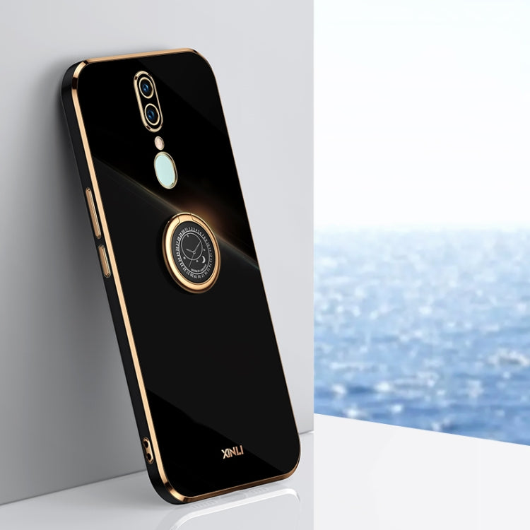 For OPPO F11 XINLI Straight 6D Plating Gold Edge TPU Shockproof Case with Ring Holder