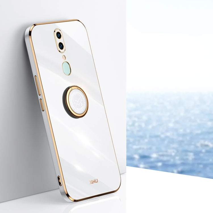 For OPPO F11 XINLI Straight 6D Plating Gold Edge TPU Shockproof Case with Ring Holder