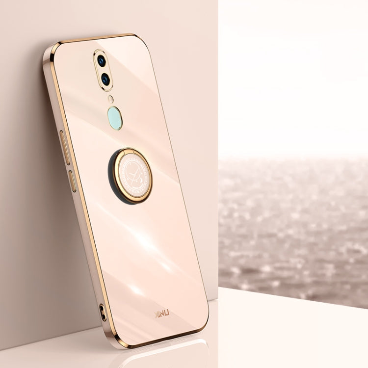 For OPPO F11 XINLI Straight 6D Plating Gold Edge TPU Shockproof Case with Ring Holder