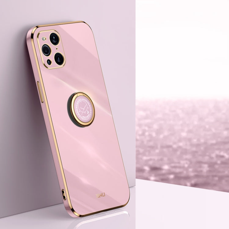 For OPPO Find X3 Pro XINLI Straight 6D Plating Gold Edge TPU Shockproof Case with Ring Holder