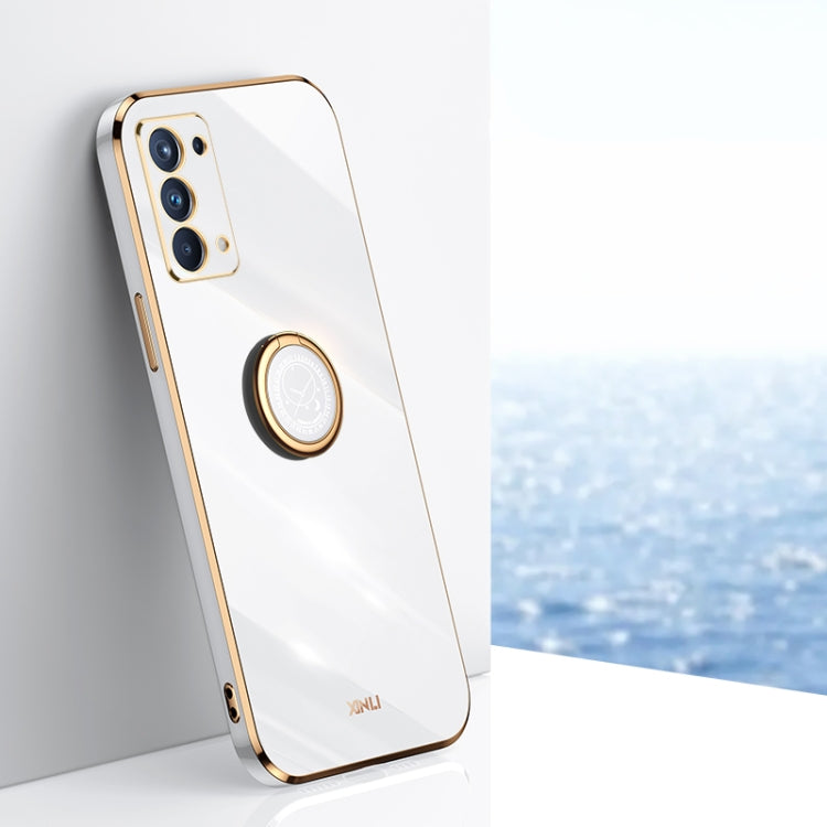 For OPPO Reno5 4G XINLI Straight 6D Plating Gold Edge TPU Shockproof Case with Ring Holder