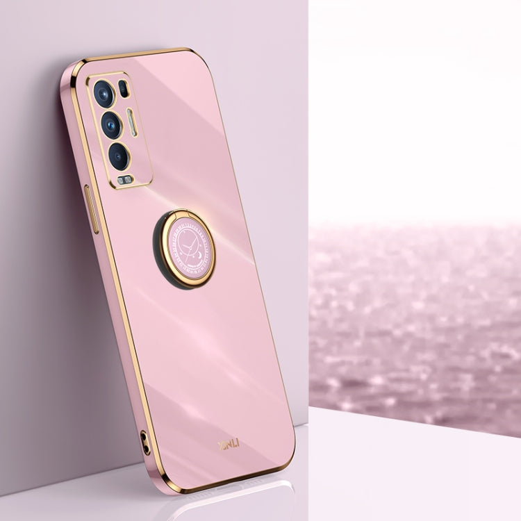 For OPPO Reno5 Pro+ XINLI Straight 6D Plating Gold Edge TPU Shockproof Case with Ring Holder