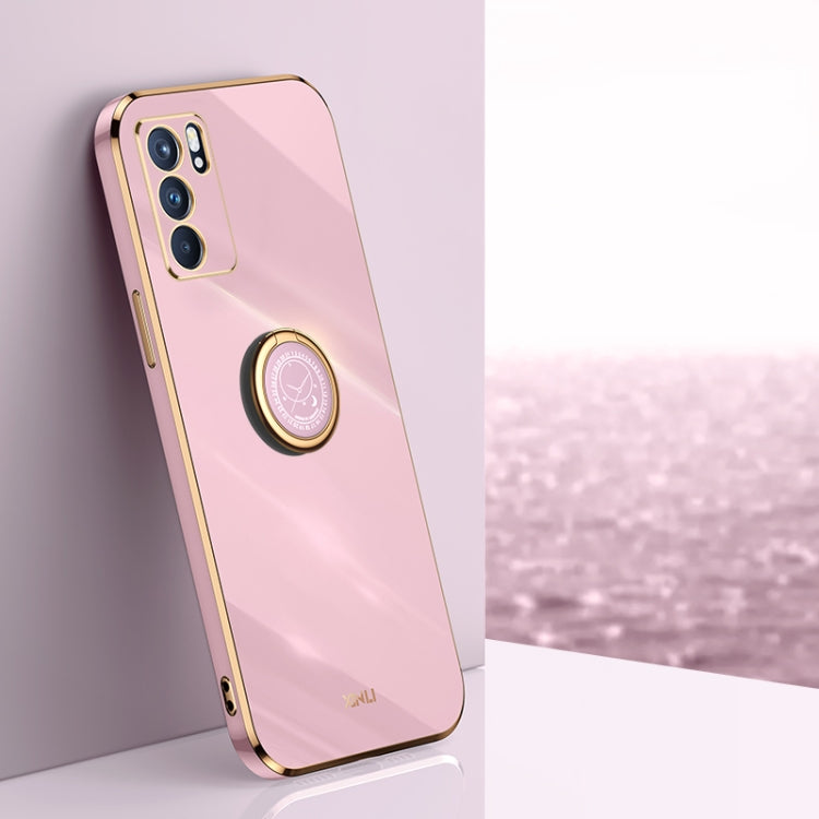 For OPPO Reno6 5G XINLI Straight 6D Plating Gold Edge TPU Shockproof Case with Ring Holder
