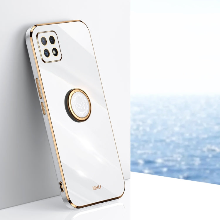 For OPPO A53 XINLI Straight 6D Plating Gold Edge TPU Shockproof Case with Ring Holder