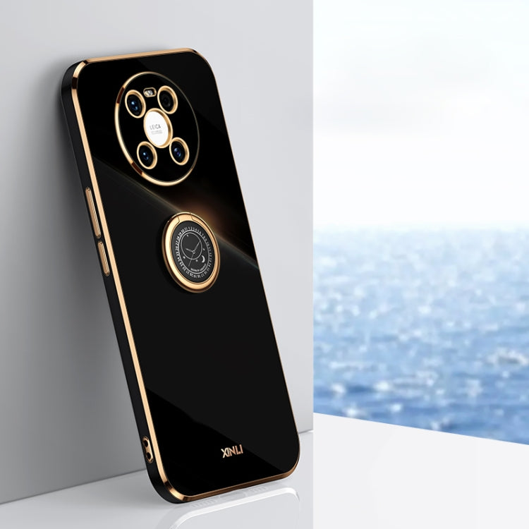For Huawei Mate 40 XINLI Straight 6D Plating Gold Edge TPU Shockproof Case with Ring Holder