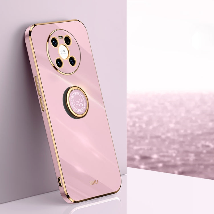 For Huawei Mate 40 XINLI Straight 6D Plating Gold Edge TPU Shockproof Case with Ring Holder