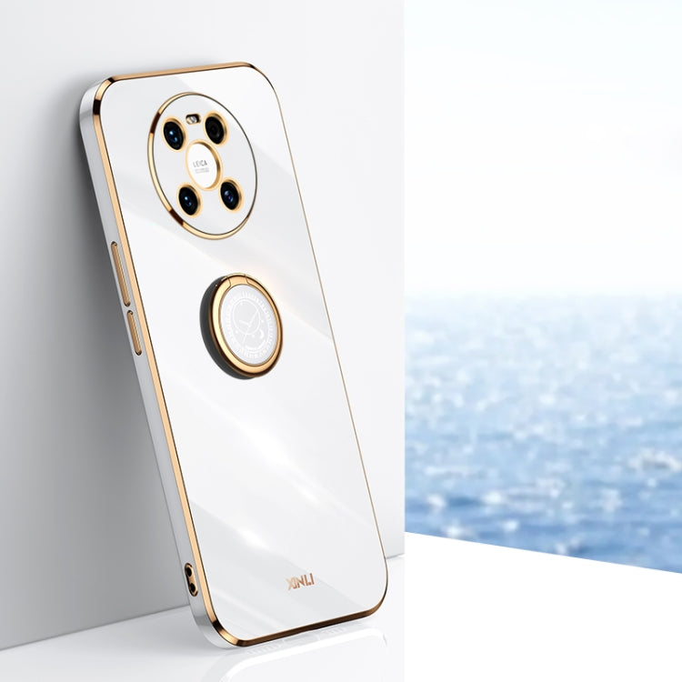 For Huawei Mate 40 XINLI Straight 6D Plating Gold Edge TPU Shockproof Case with Ring Holder