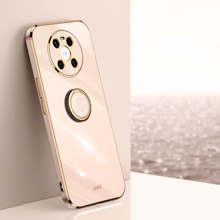 For Huawei Mate 40 XINLI Straight 6D Plating Gold Edge TPU Shockproof Case with Ring Holder