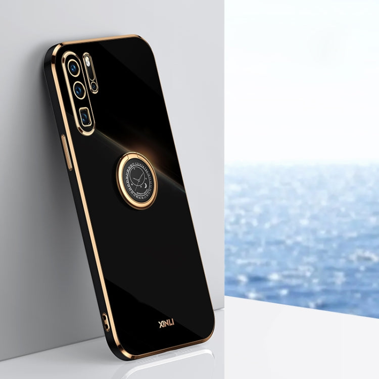 For Huawei P30 Pro XINLI Straight 6D Plating Gold Edge TPU Shockproof Case with Ring Holder