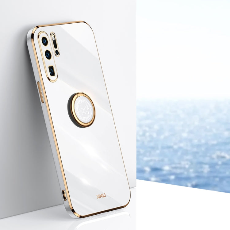 For Huawei P30 Pro XINLI Straight 6D Plating Gold Edge TPU Shockproof Case with Ring Holder