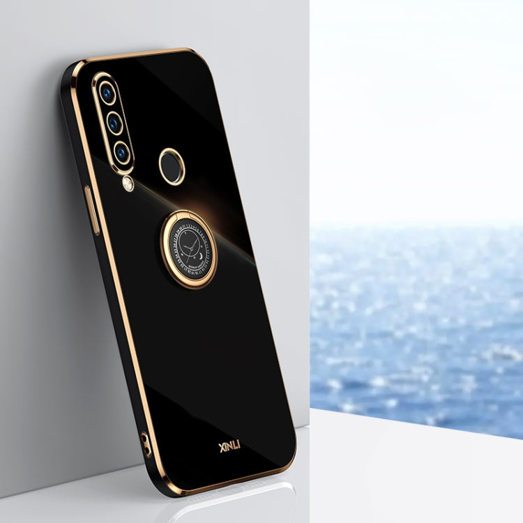 For Huawei P30 Lite XINLI Straight 6D Plating Gold Edge TPU Shockproof Case with Ring Holder