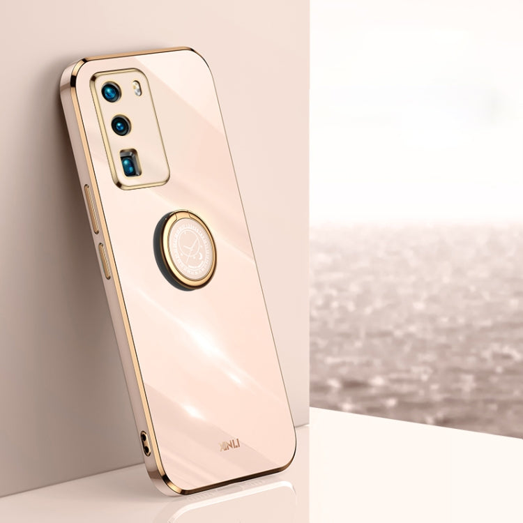 For Huawei P40 XINLI Straight 6D Plating Gold Edge TPU Shockproof Case with Ring Holder