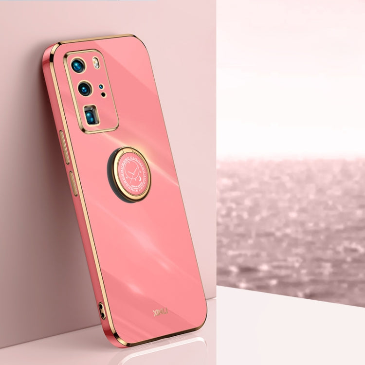 For Huawei P40 Pro XINLI Straight 6D Plating Gold Edge TPU Shockproof Case with Ring Holder