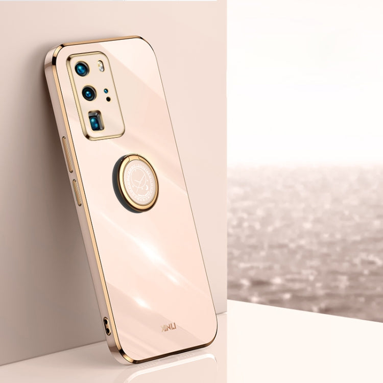 For Huawei P40 Pro XINLI Straight 6D Plating Gold Edge TPU Shockproof Case with Ring Holder