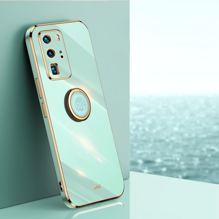 For Huawei P40 Pro XINLI Straight 6D Plating Gold Edge TPU Shockproof Case with Ring Holder