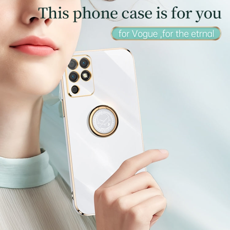 For Honor Play 5T Youth XINLI Straight 6D Plating Gold Edge TPU Shockproof Case with Ring Holder