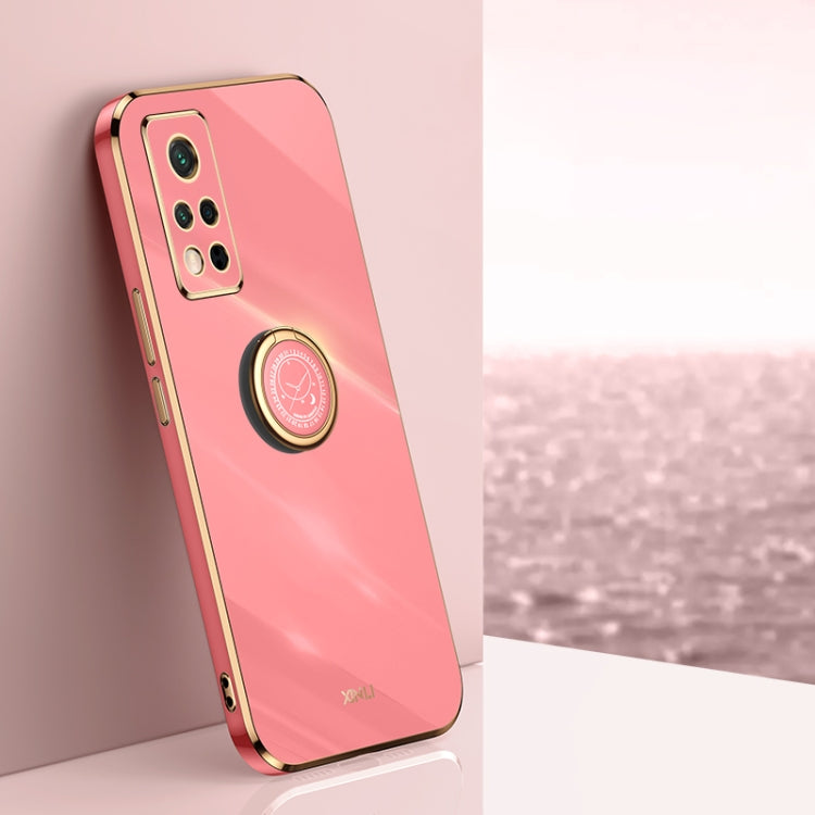 For Honor V40 5G XINLI Straight 6D Plating Gold Edge TPU Shockproof Case with Ring Holder