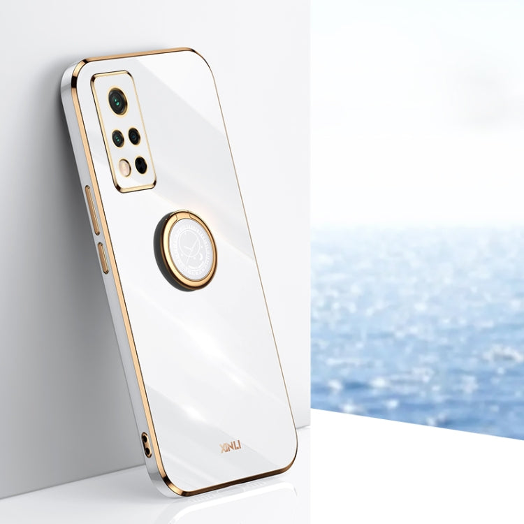 For Honor V40 5G XINLI Straight 6D Plating Gold Edge TPU Shockproof Case with Ring Holder