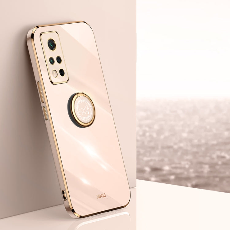 For Honor V40 5G XINLI Straight 6D Plating Gold Edge TPU Shockproof Case with Ring Holder