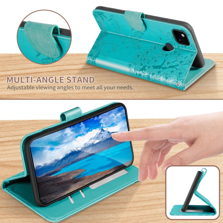 For Google Pixel 4a Sika Deer Embossing Pattern Horizontal Flip PU Leather Case with Holder & Card Slot & Wallet & Photo Frame