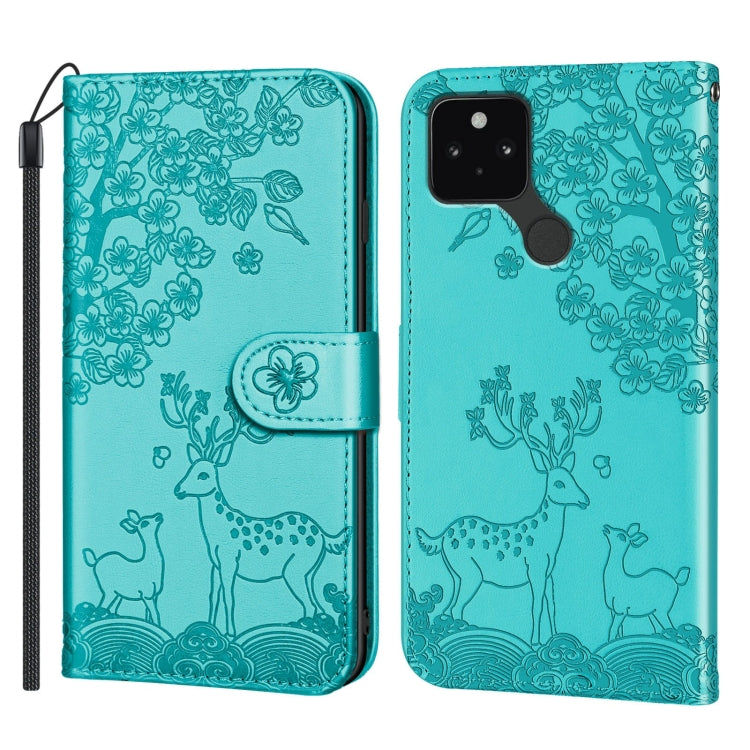 For Google Pixel 5 Sika Deer Embossing Pattern Horizontal Flip PU Leather Case with Holder & Card Slot & Wallet & Photo Frame