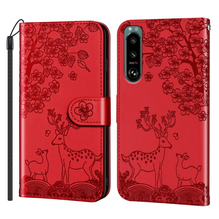 For Sony Xperia 5 III Sika Deer Embossing Pattern Horizontal Flip PU Leather Case with Holder & Card Slot & Wallet & Photo Frame