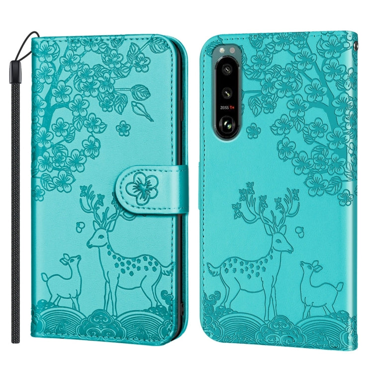 For Sony Xperia 5 III Sika Deer Embossing Pattern Horizontal Flip PU Leather Case with Holder & Card Slot & Wallet & Photo Frame