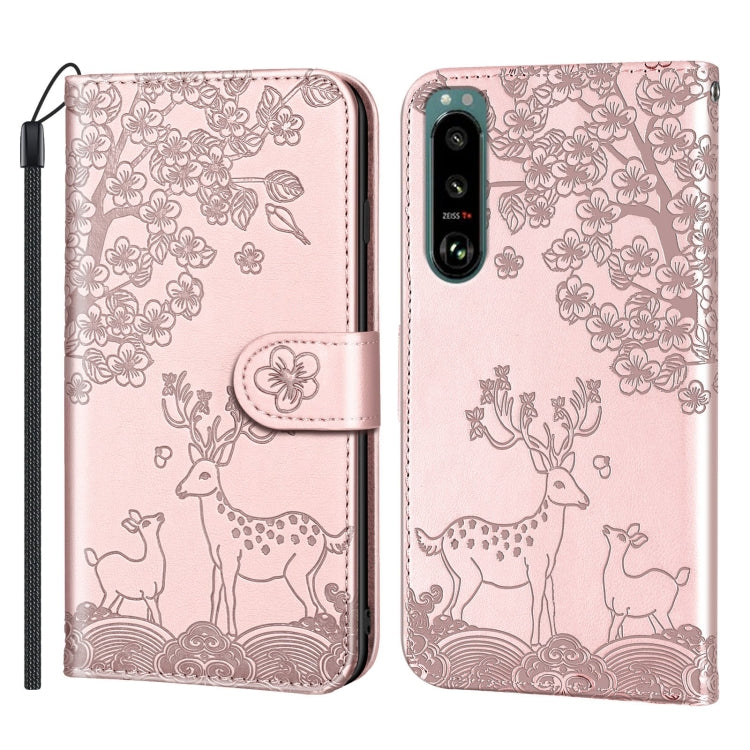 For Sony Xperia 5 III Sika Deer Embossing Pattern Horizontal Flip PU Leather Case with Holder & Card Slot & Wallet & Photo Frame