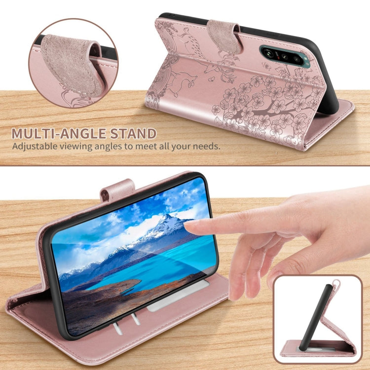 For Sony Xperia 5 III Sika Deer Embossing Pattern Horizontal Flip PU Leather Case with Holder & Card Slot & Wallet & Photo Frame