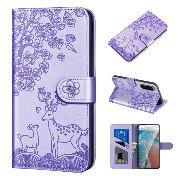 For Sony Xperia 5 III Sika Deer Embossing Pattern Horizontal Flip PU Leather Case with Holder & Card Slot & Wallet & Photo Frame