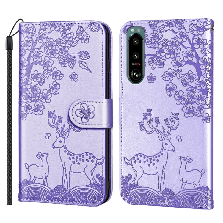 For Sony Xperia 5 III Sika Deer Embossing Pattern Horizontal Flip PU Leather Case with Holder & Card Slot & Wallet & Photo Frame