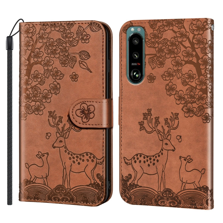 For Sony Xperia 5 III Sika Deer Embossing Pattern Horizontal Flip PU Leather Case with Holder & Card Slot & Wallet & Photo Frame