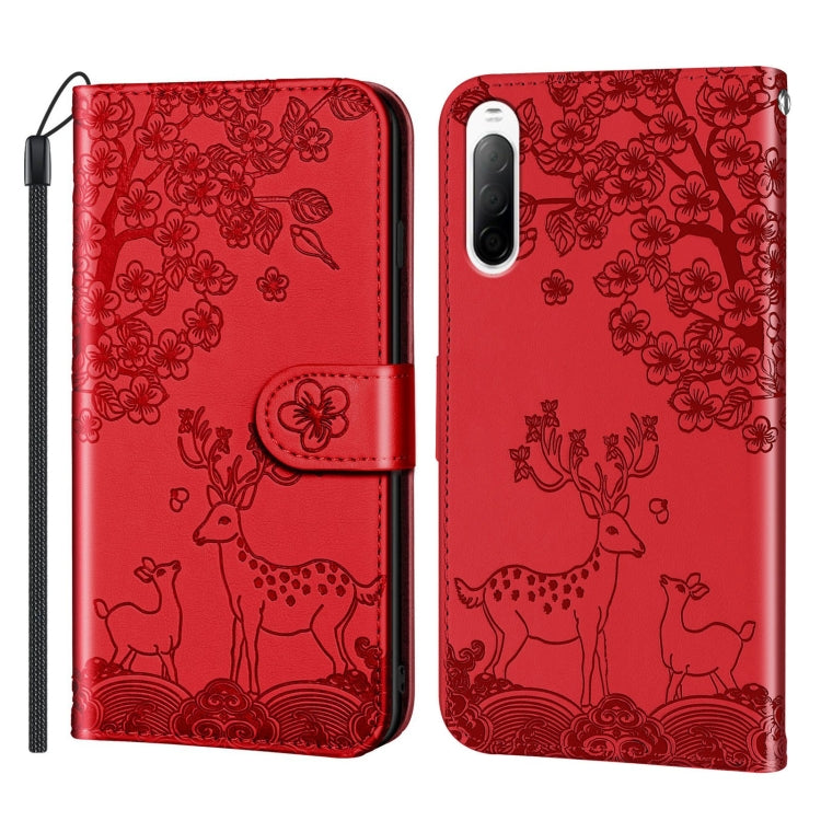 For Sony Xperia 10 II Sika Deer Embossing Pattern Horizontal Flip PU Leather Case with Holder & Card Slot & Wallet & Photo Frame