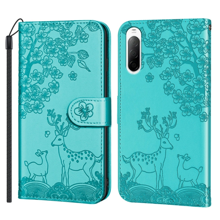 For Sony Xperia 10 II Sika Deer Embossing Pattern Horizontal Flip PU Leather Case with Holder & Card Slot & Wallet & Photo Frame