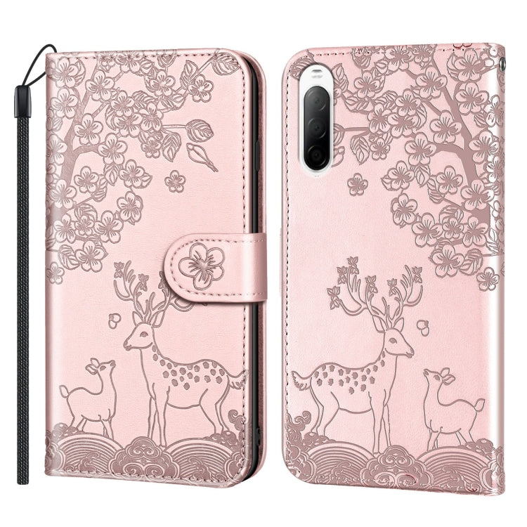 For Sony Xperia 10 II Sika Deer Embossing Pattern Horizontal Flip PU Leather Case with Holder & Card Slot & Wallet & Photo Frame