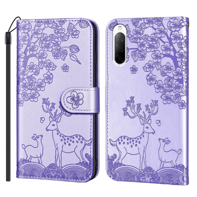 For Sony Xperia 10 II Sika Deer Embossing Pattern Horizontal Flip PU Leather Case with Holder & Card Slot & Wallet & Photo Frame
