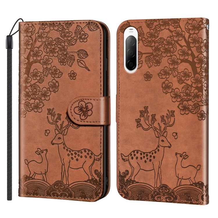 For Sony Xperia 10 II Sika Deer Embossing Pattern Horizontal Flip PU Leather Case with Holder & Card Slot & Wallet & Photo Frame