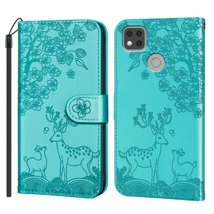 For Xiaomi Redmi 9C Sika Deer Embossing Pattern Horizontal Flip PU Leather Case with Holder & Card Slot & Wallet & Photo Frame