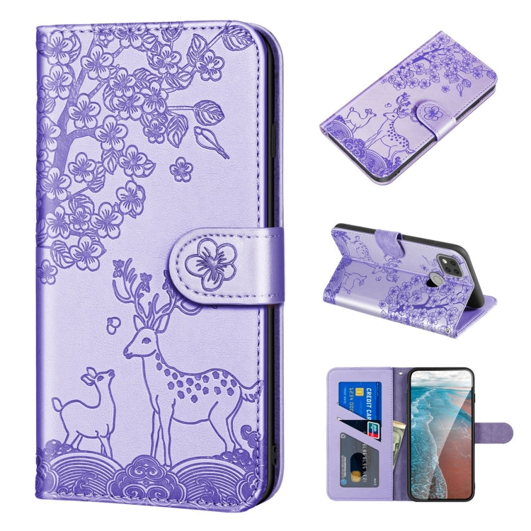 For Xiaomi Redmi 9C Sika Deer Embossing Pattern Horizontal Flip PU Leather Case with Holder & Card Slot & Wallet & Photo Frame