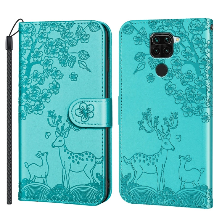 For Xiaomi Redmi Note 9 Sika Deer Embossing Pattern Horizontal Flip PU Leather Case with Holder & Card Slot & Wallet & Photo Frame