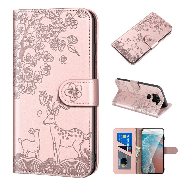 For Xiaomi Redmi Note 9 Sika Deer Embossing Pattern Horizontal Flip PU Leather Case with Holder & Card Slot & Wallet & Photo Frame