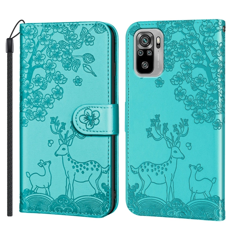 For Xiaomi Redmi Note 10 4G Sika Deer Embossing Pattern Horizontal Flip PU Leather Case with Holder & Card Slot & Wallet & Photo Frame