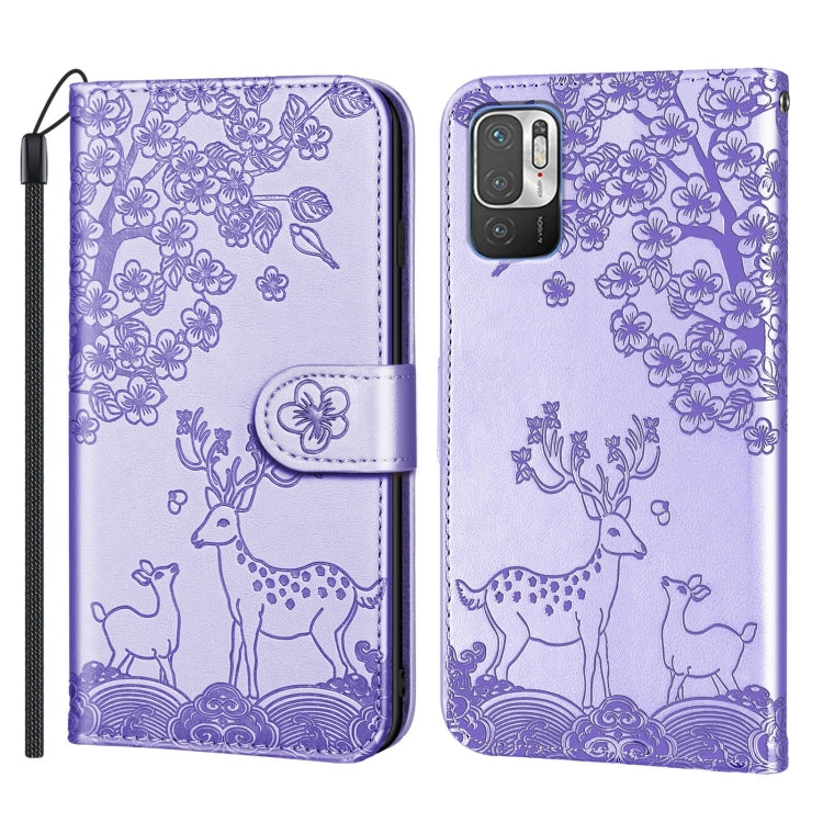 For Xiaomi Redmi Note 10 5G Sika Deer Embossing Pattern Horizontal Flip PU Leather Case with Holder & Card Slot & Wallet & Photo Frame
