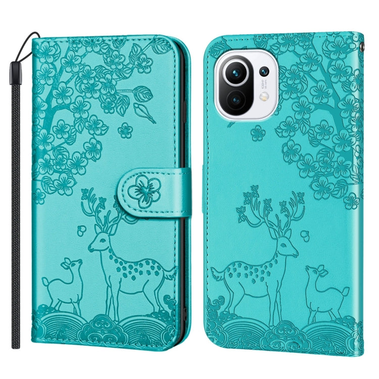 For Xiaomi Mi 11 Sika Deer Embossing Pattern Horizontal Flip PU Leather Case with Holder & Card Slot & Wallet & Photo Frame