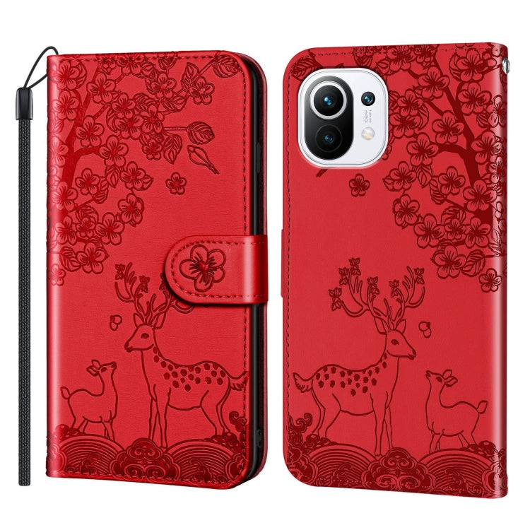 For Xiaomi Mi 11 Lite Sika Deer Embossing Pattern Horizontal Flip PU Leather Case with Holder & Card Slot & Wallet & Photo Frame