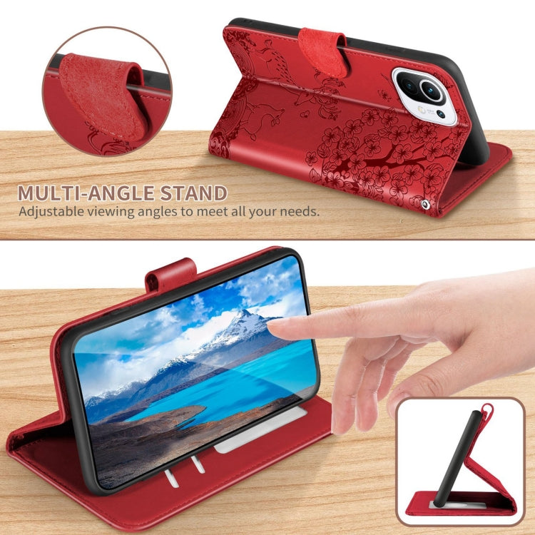 For Xiaomi Mi 11 Lite Sika Deer Embossing Pattern Horizontal Flip PU Leather Case with Holder & Card Slot & Wallet & Photo Frame